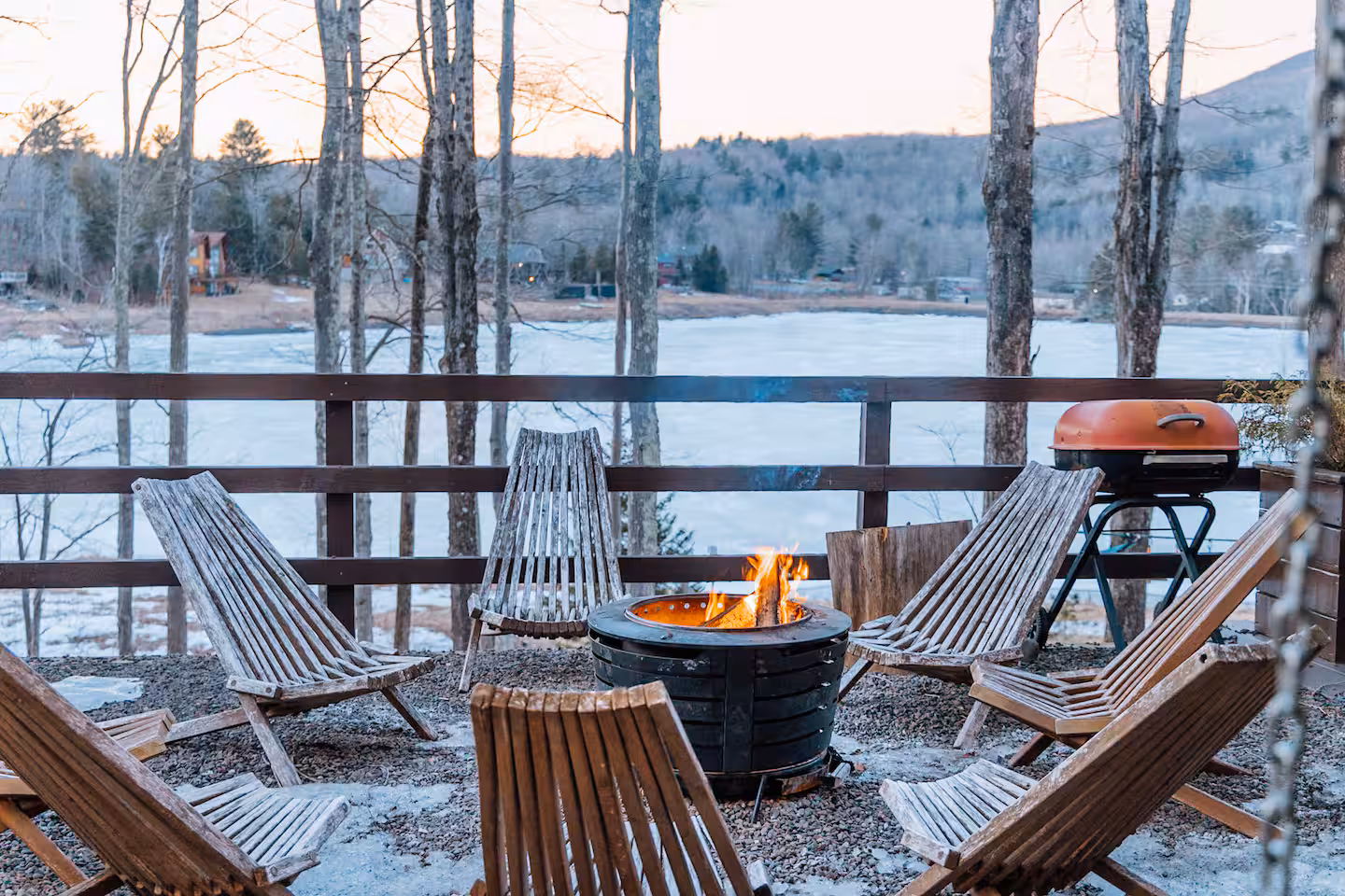 Fire pit seating area at the retreat lodge